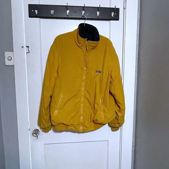 EDDIE BAUER Vtg Made In US Yellow Navy Fleece Lined Windfoil Jacket Mens XL Tall - Picture 1 of 11